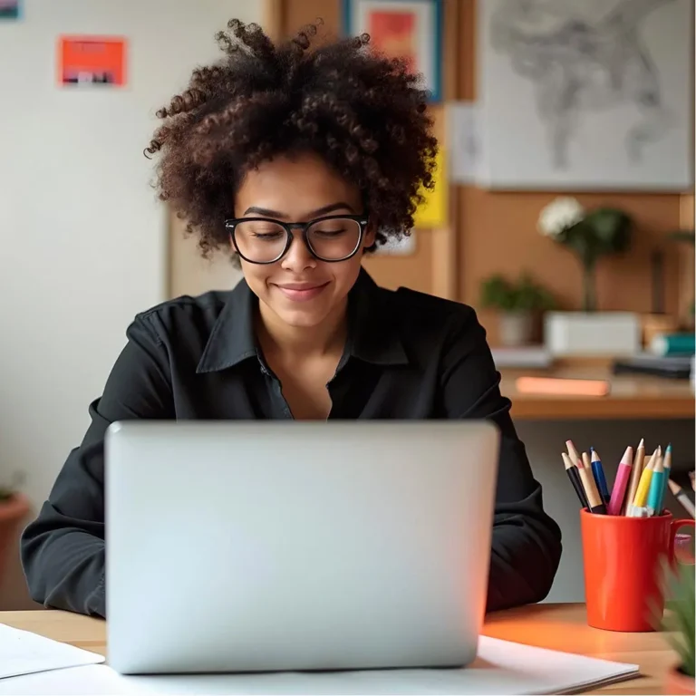 Jovem profissional usando notebook em treinamento digital Dektri Comunicação